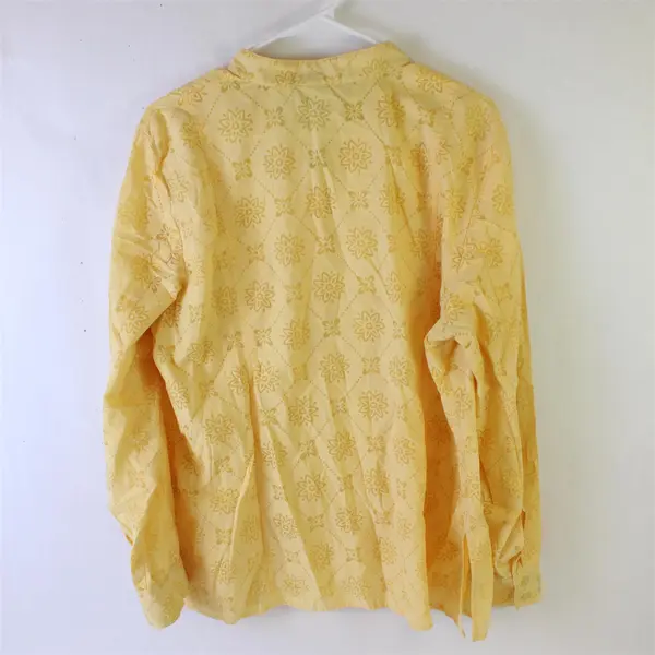 Alfred Dunner Semi-Sheer Floral Design Butter Yellow Button-Up Women's Size 16