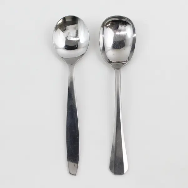Lot of 2 Teaspoons 1 Wallco 1 Crestmark Stainless Steel Unknown Unique Patterns