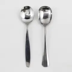 Lot of 2 Teaspoons 1 Wallco 1 Crestmark Stainless Steel Unknown Unique Patterns