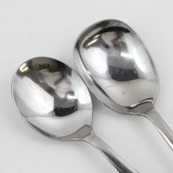 Lot of 2 Teaspoons 1 Wallco 1 Crestmark Stainless Steel Unknown Unique Patterns