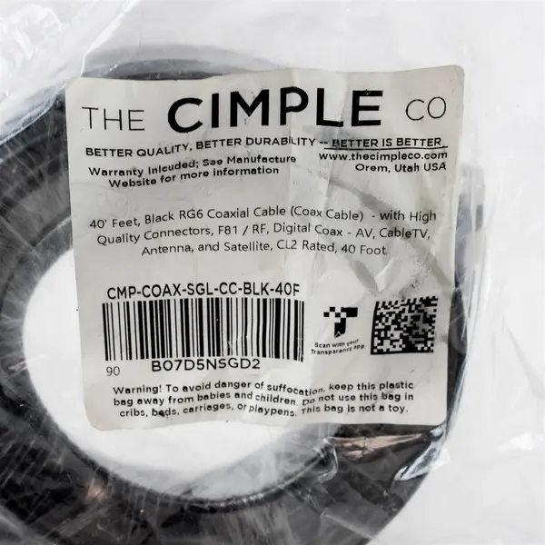 Black, High Speed RG6 Coax, High Frequency Coaxial Cable, 40 Feet (12 Meter)