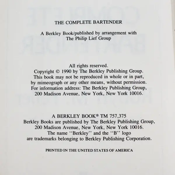 Vintage The Complete Bartender Perfect Drinks Robyn M Feller 1990 Hardcover DJ