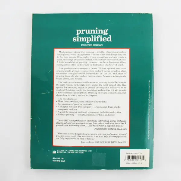 Vintage 1995 Pruning Simplified by Lewis Hill Paperback Updated Edition Good