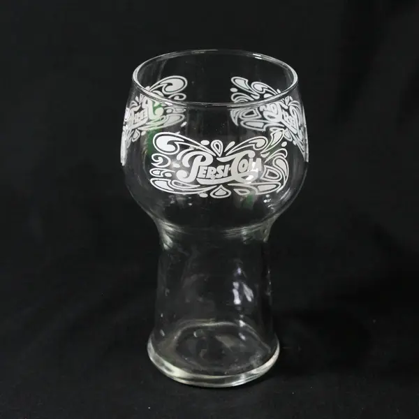 Vintage Pepsi Cola Clear Pedestal Glass White Lettering