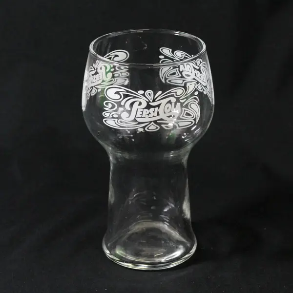 Vintage Pepsi Cola Clear Pedestal Glass White Lettering