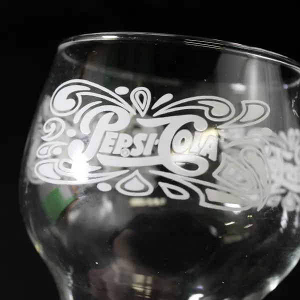 Vintage Pepsi Cola Clear Pedestal Glass White Lettering