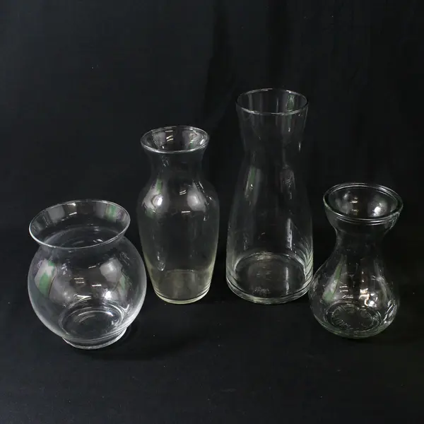 Lot of 4 Curvy Clear Glass Vases Varied Sizes 5" to 8.5"