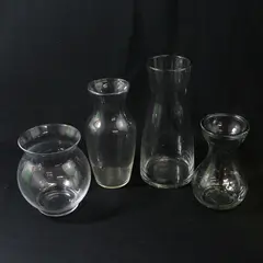 Lot of 4 Curvy Clear Glass Vases Varied Sizes 5" to 8.5"