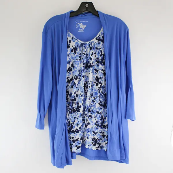 Just My Size Blue Faux Layer Long-Sleeve Top Women's 2X 18W/20W