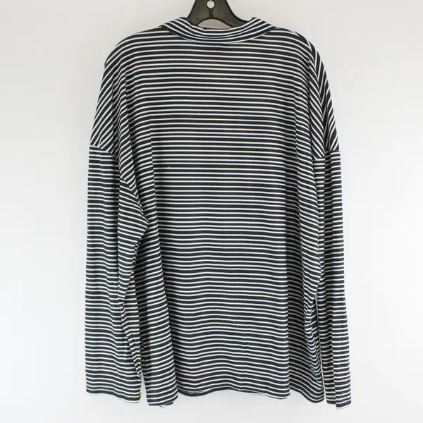 OrderPlus Womens 3XL Black White Striped Cat Graphic 1/4 Zip Top