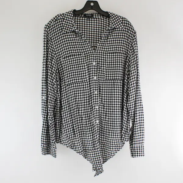 Jones New York Black and White Gingham Knot Tie Button-Up Women's XXL