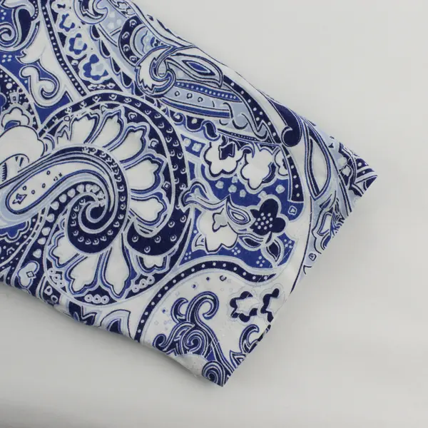 QVC Blue and White Paisley 3/4-Sleeve V-Neck Top Women's 1X