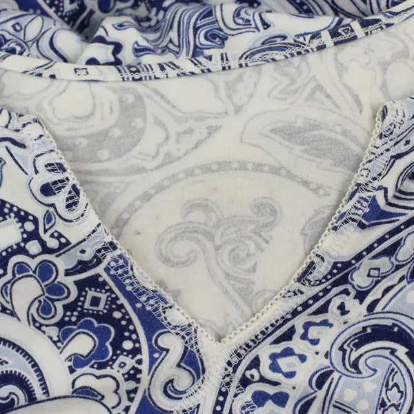QVC Blue and White Paisley 3/4-Sleeve V-Neck Top Women's 1X