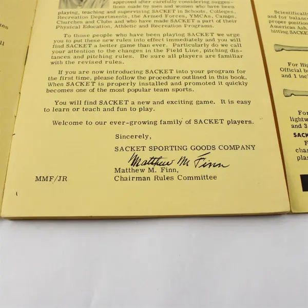 Sacket Ballgame 1956 Official Rules Equipment Booklet PE Class 