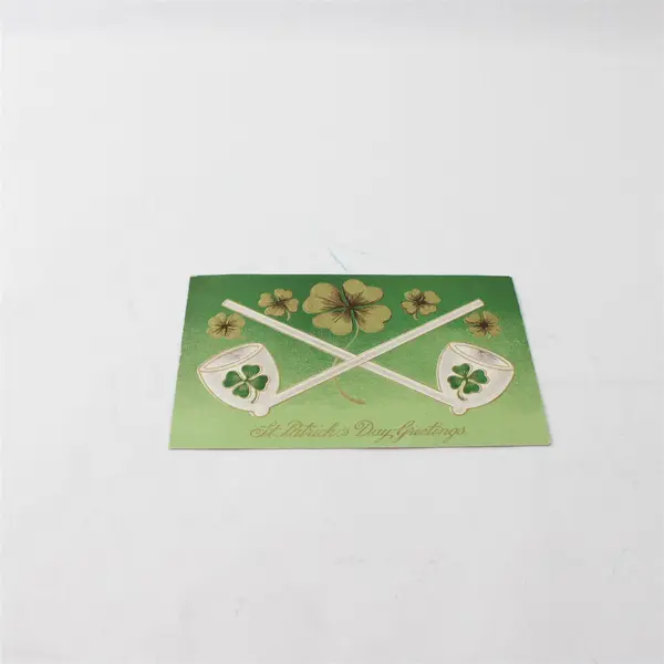 Vintage St. Patrick's Day Clover Greetings Crossed Pipes Embossed Postcard