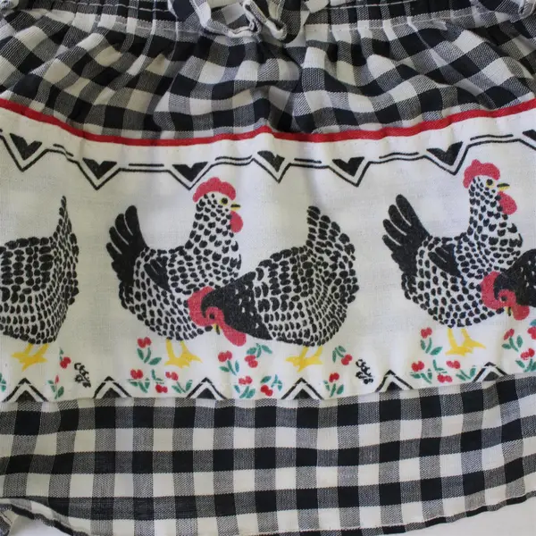 Set of 2 Handmade Retro Chicken Print Kitschy Cafe Curtains 29" x 35"