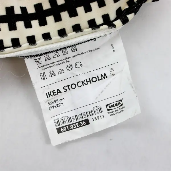 Ikea Stockholm Black and Off-White Square Throw Pillow Cover 22" x 22"
