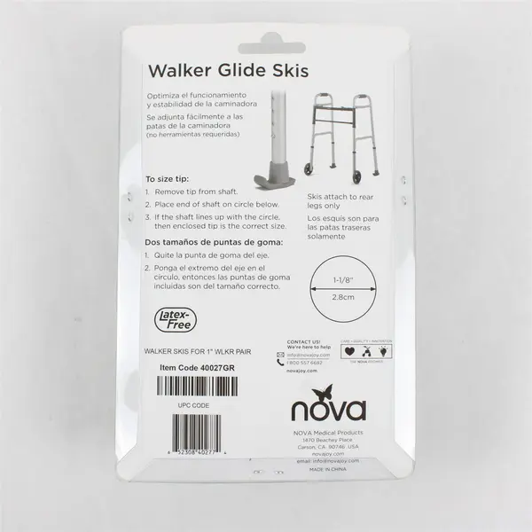 Nova Walker Glide Skis 1 1/8in Shaft 2 Pc Gray
