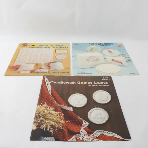 Lot of 3 Vintage Candlewicking Craft Books/Leaflets 1982 & 1983 Good