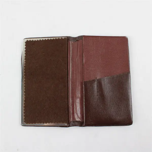 Brown Leather Compact Mirror Travel Vanity Pocket Size