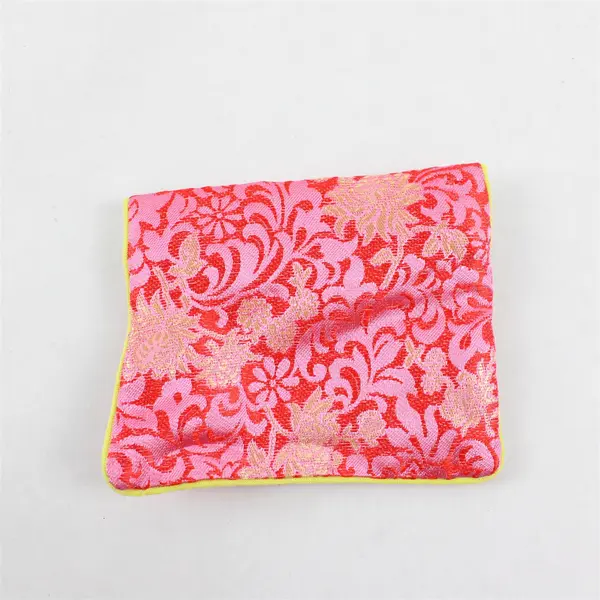 Red Chinese Brocade Floral Zipper Coin Purse Vintage Pouch