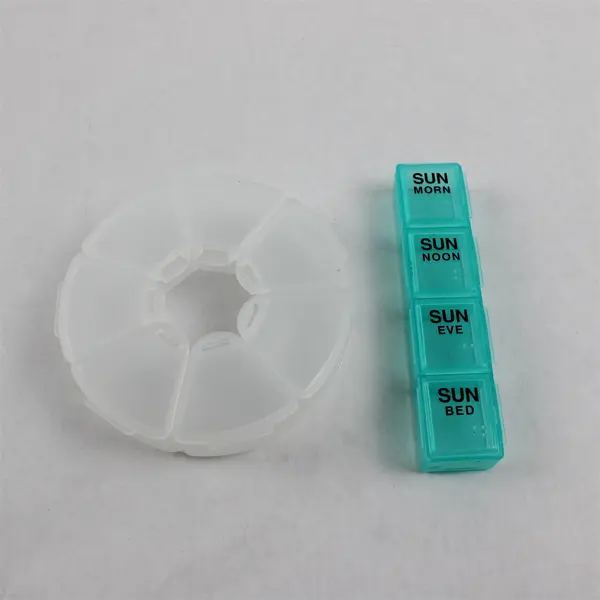 Lot of 2 Plastic Storage Boxes Clear Teal 7 Compartment Pill Organizer
