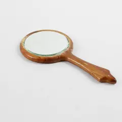 Vintage Handheld Wood Mirror Floral Design Polished Brown Unbranded