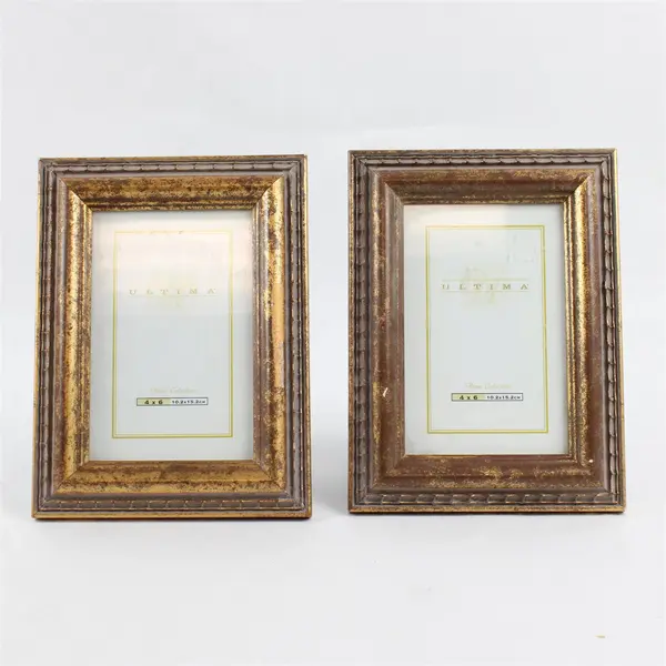 Lot of 2 Ultima Gold-Brushed Standing Desk Picture Frames 4x6
