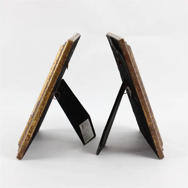 Lot of 2 Ultima Gold-Brushed Standing Desk Picture Frames 4x6