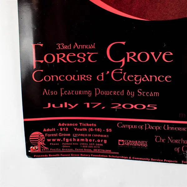 2005 Forest Grove Concours d’Elegance Oregon Classic Car Show Poster 22X24.5