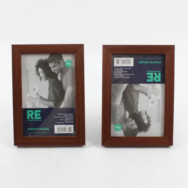 Lot of 2 Room Essentials Red-Brown Faux Wood Tabletop Picture Frames 4"x6"