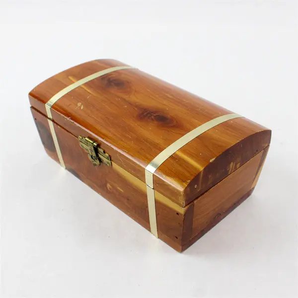 Vintage 70s Mini Wooden Treasure Chest Trinket Box Brass Accents Clasp