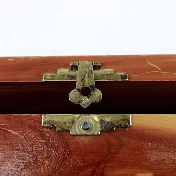 Vintage 70s Mini Wooden Treasure Chest Trinket Box Brass Accents Clasp
