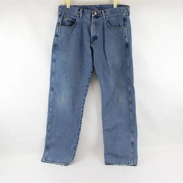Wrangler Blue Ridge Men's 34x32 Straight Leg Light Wash Denim Blue Jeans 