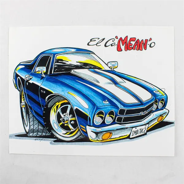 Chevrolet El Camino Custom Car Drawing Print W.A. Harper El Ca-' MEAN-'O 11X14