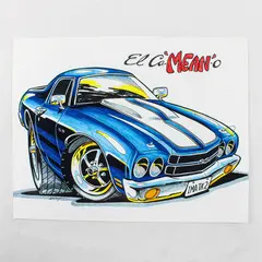 Chevrolet El Camino Custom Car Drawing Print W.A. Harper El Ca-' MEAN-'O 11X14