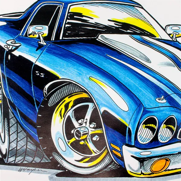Chevrolet El Camino Custom Car Drawing Print W.A. Harper El Ca-' MEAN-'O 11X14