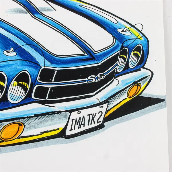 Chevrolet El Camino Custom Car Drawing Print W.A. Harper El Ca-' MEAN-'O 11X14