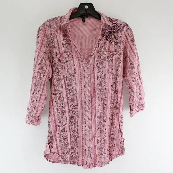 FANG Women's Pink Floral Button-Up Blouse Size M