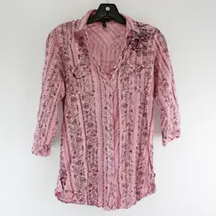 FANG Women's Pink Floral Button-Up Blouse Size M