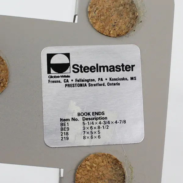Set of 2 Vintage Steelmaster Beige Metal Bookends 5-1/4" Office Organization