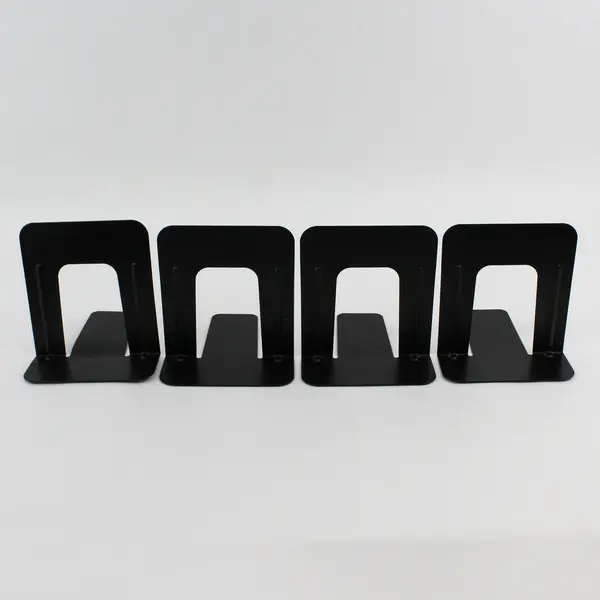 Set of 4 Slip Resistant Black Metal Bookends Office Organization