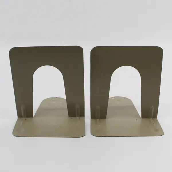 Set of 2 Vintage Syndicate MFG. Co. Beige Metal Bookends 5" Office Organization