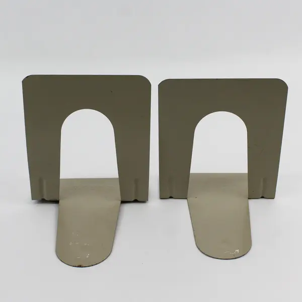 Set of 2 Vintage Syndicate MFG. Co. Beige Metal Bookends 5" Office Organization