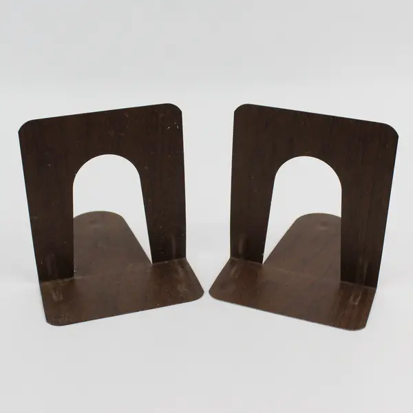 Set of 2 Vintage Syndicate MFG. Co. Brown Woodgrain Metal Bookends 5"