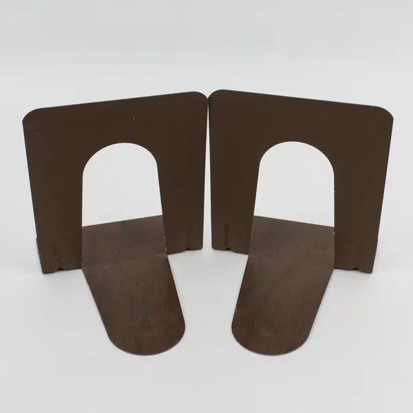 Set of 2 Vintage Syndicate MFG. Co. Brown Woodgrain Metal Bookends 5"