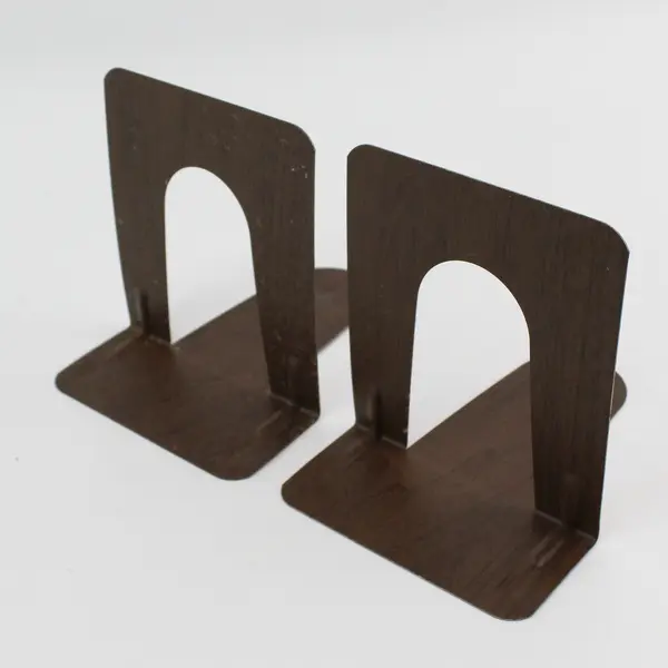 Set of 2 Vintage Syndicate MFG. Co. Brown Woodgrain Metal Bookends 5"