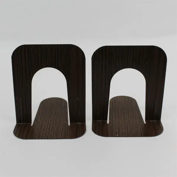 Set of 2 Vintage Brown Woodgrain Metal Bookends 5-1/4" Office Organization