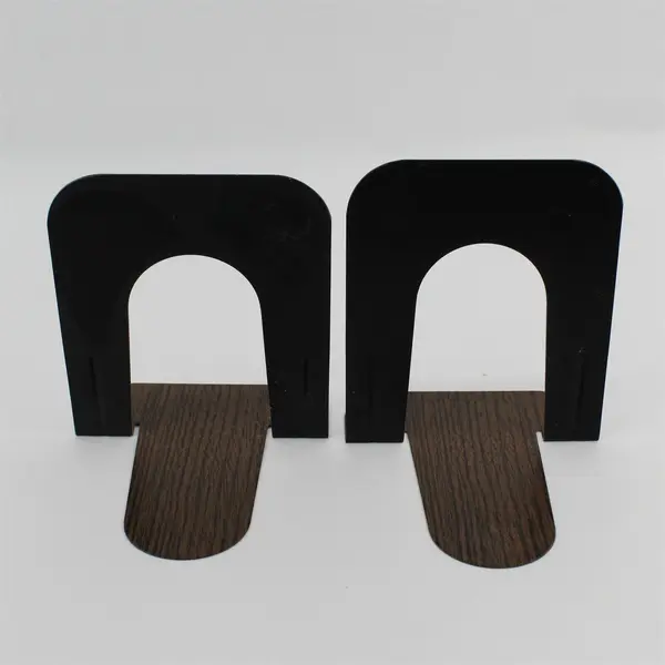 Set of 2 Vintage Brown Woodgrain Metal Bookends 5-1/4" Office Organization