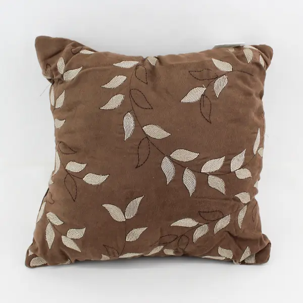 Gramercy Park Leaf Embroidered Brown Square Throw Pillow 14" x 14"
